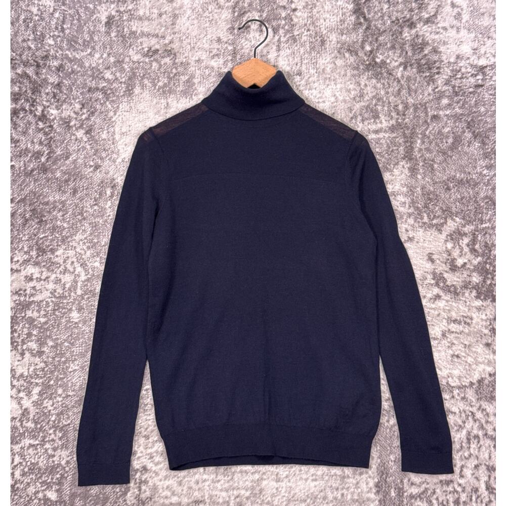 Jil Sander x Uniqlo Sweater Medium Mens 100% Wool Navy Blue Turtleneck